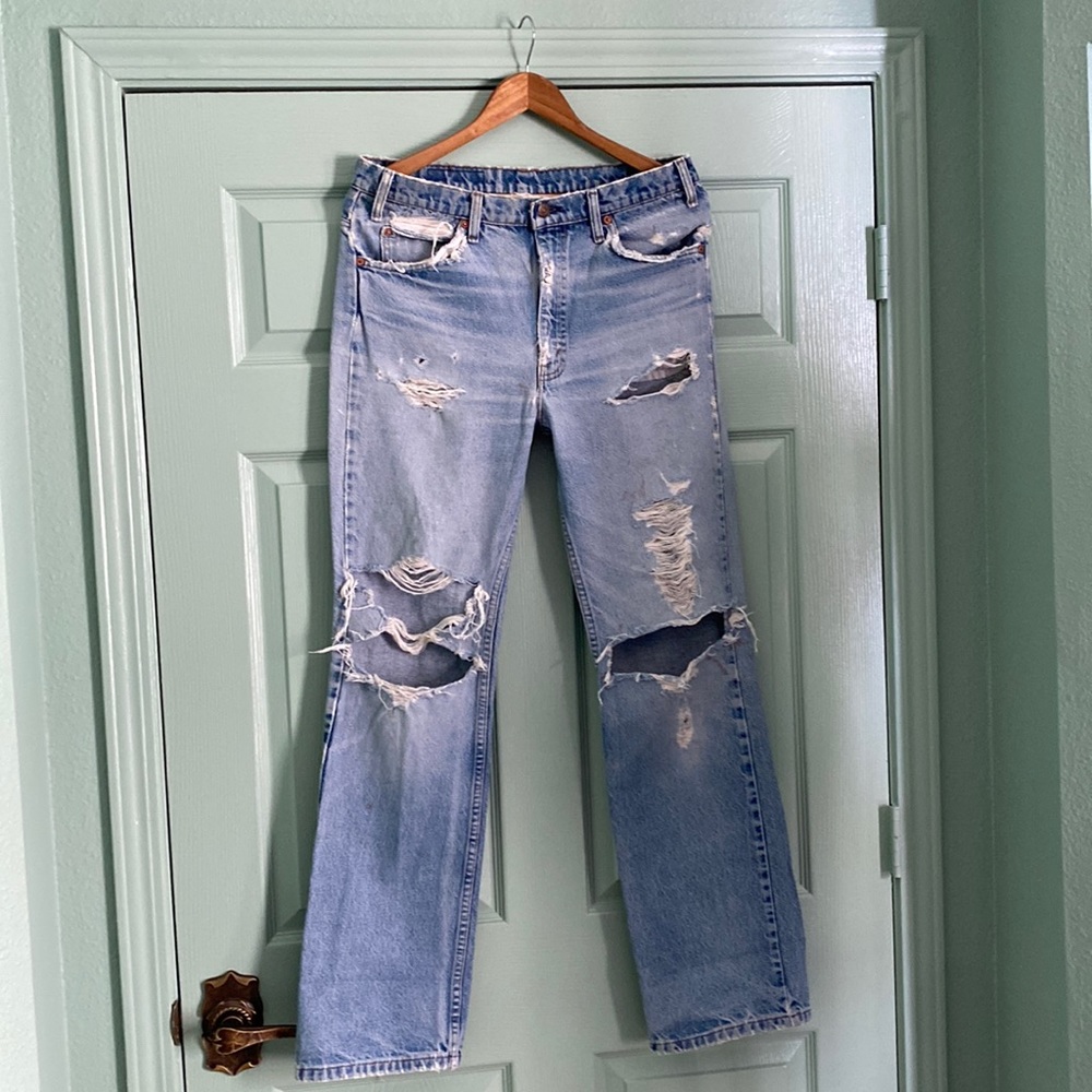 VNTG LEVIS ORANGE TAB 70s zipper fly DESTROYED jeans with super light wash 34/34
